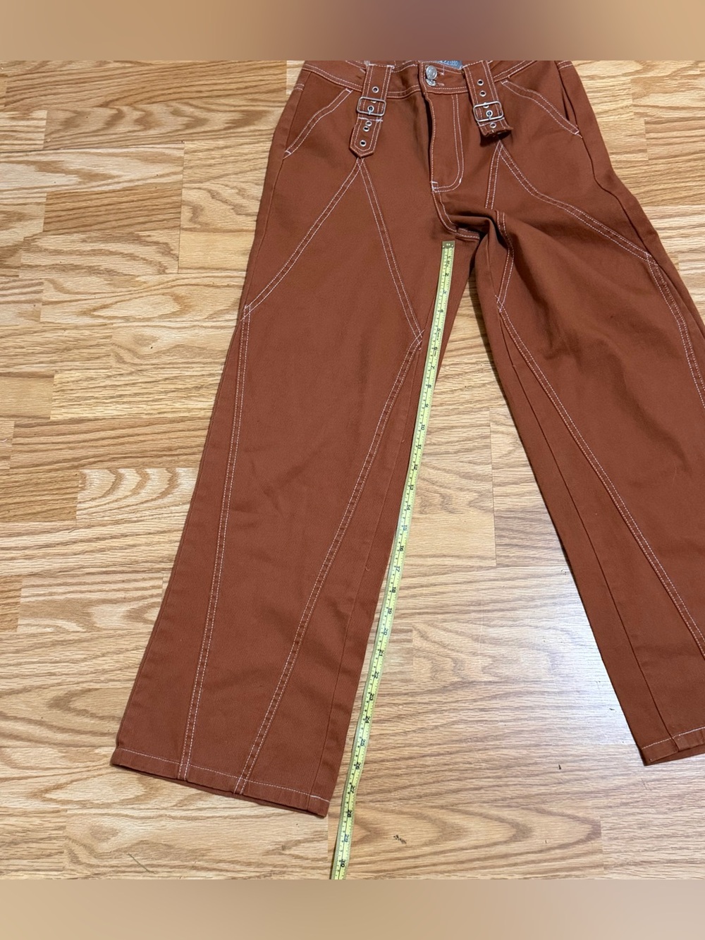 Cali 1850 Women’s Brown Contrast Stitch Buckle Pants Size 3 Y2K Wide Leg - Picture 7 of 15